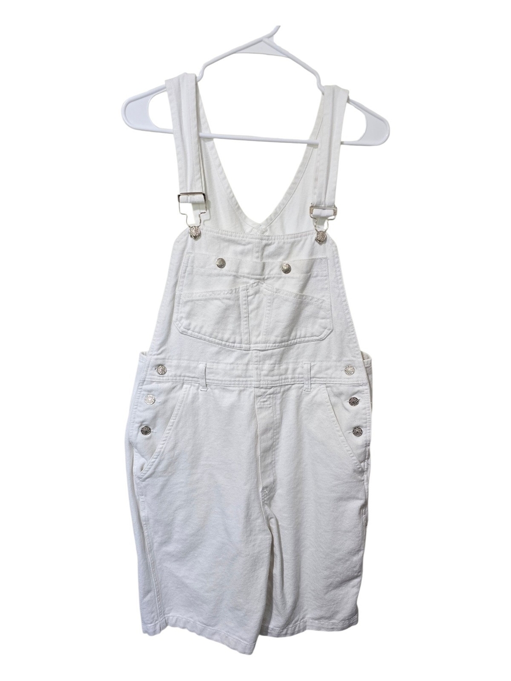 Absolutely No! Jeans Vintage 90s White Denim Overall Shorts Carpenter Med Retro